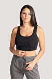 P-004985 - Kadın Fitilli  Süper Crop Örme Atlet - SİYAH