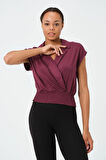 P-004929 - Kadın Kısa Kollu V Yaka Örme Wrap Bluz - KİREMİT