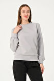 P-004986 - Kadın Omuzu Büzgülü Pamuklu Uzun Kollu Sweatshirt - GRİ