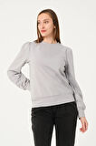 P-004986 - Kadın Omuzu Büzgülü Pamuklu Uzun Kollu Sweatshirt - GRİ