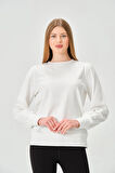 P-004986 - Kadın Omuzu Büzgülü Pamuklu Uzun Kollu Sweatshirt - EKRU