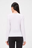 P-009963 - Kadın V Yaka Basic Uzun Kollu Likralı Süprem T-shirt - BEYAZ