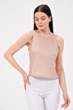 P-009969 - Kadın Bisiklet Yaka Simli Top T-shirt - AÇIK PEMBE