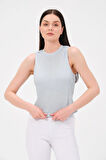 P-009969 - Kadın Bisiklet Yaka Simli Top T-shirt - MAVİ