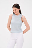 P-009969 - Kadın Bisiklet Yaka Simli Top T-shirt - MAVİ
