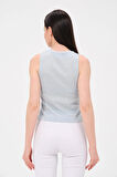 P-009969 - Kadın Bisiklet Yaka Simli Top T-shirt - MAVİ