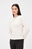 P-009970 - Kadın Bisiklet Yaka Basic Uzun Kol T-shirt - BEYAZ