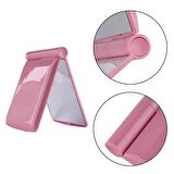 TechTic Katlanır Mini Işıklı Makyaj Aynası Cep Çanta Aynası 8 LED Pilli(23A 12V Pil Dahildir) Pembe