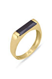 Sarı Altın Siyah Taşlı Altın Çubuk Yüzük