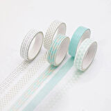 Vintage Washi Tape Bant Baskılı Yapışkanlı Maskeleme Kağıdı Sevimli Desenli bant 5 li - Çizgisel