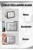Dijital Oda Termometre Sıcaklık Ve Nem Ölçer Masa Saati Alarm LCD Ekran Duvara Takılır BEYAZ