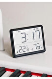 Dijital Oda Termometre Sıcaklık Ve Nem Ölçer Masa Saati Alarm LCD Ekran Duvara Takılır SİYAH