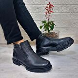 M.P 4204 Siyah Hakiki Deri Bağacaksız Fuspetli Sıcak Astar Erkek Bot