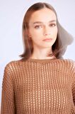 DeFacto Regular Fit Bisiklet Yaka Kroşe Ajurlu Delikli Crop Triko Kazak T4513AZ24AUBG111