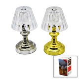 PİLLİ MİNİ KLASİK MODEL LED ABAJUR MİKA KRİSTAL BAŞLIK - GOLD - KROM AYAK (4490)