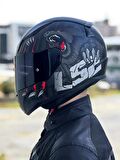 LS2 Rapid 2 Clawn Mat Siyah Gri Kırmızı Kask Siyah Vizörlü