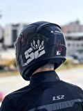 LS2 Rapid 2 Clawn Mat Siyah Gri Kırmızı Kask Siyah Vizörlü
