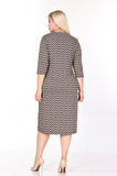 Çift Cepli Desenli Esnek Kışlık Büyük Beden Midi Elbise 44D-2709