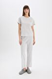 DeFacto Pijama Takımı Regular Fit Bisiklet Yaka Kısa Kollu Üst Beli Lastikli Uzun Altı-Fall in Love E5820AX25SPGR93