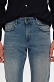 Slim Fit Mavi Düz Jean Kot Beş Cepli Likralı Yıkamalı Denim Pantolon 6HCJ3ORT00102