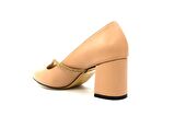 OC Shoes D8816 Taşlı Kadın Kare Topuklu Ayakkabı NUT