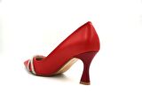 ParkModa K6200 Şampanya Topuk Taşlı Kadın Şık Stiletto Ayakkabı KIRMIZI