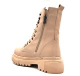 Beyaz KBT164 Kalın Taban Bağcıklı-Fermuarlı Kadın Günlük Bot TEN