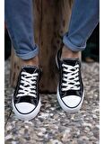 Prego Erkek Sneaker Kısa Convers Modeli Keten Spor Ayakkabı SİYAH