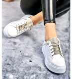 Prego Taş Biye Detaylı Poli Hafif Taban Günlük Kadın Ayakkabı BEYAZ