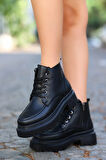 Park Moda Poli Hafif Taban Bağcıklı&Fermuarlı Casual Kalın Taban Kadın Bot SİYAH