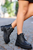 Park Moda Poli Hafif Taban Bağcıklı&Fermuarlı Casual Kalın Taban Kadın Bot SİYAH
