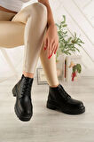 Park Moda Poli Hafif Taban Bağcıklı&Fermuarlı Casual Kalın Taban Kadın Bot SİYAH