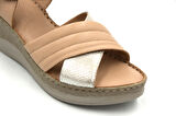 Prego (Clavi) Hakiki Hakiki Deri Poli Hafif Taban Dikişli Günlük Kadın Comfort Sandalet BEJ