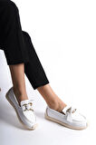 Prego Termo Kaymaz Taban Toka Detaylı Kadın Günlük Loafer Ayakkabı BEYAZ