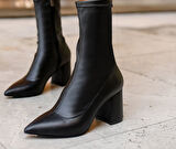 Beyaz (Pine Cone) Topuklu Streç Kadın Kısa Çizme SİYAH