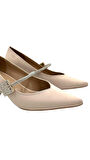 Beyaz (Park Moda) Suna Taş Biye Detaylı İnce Alçak Topuklu Günlük Kadın Ayakkabı BEJ