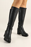 Beyaz (Göktem) Termo Katmaz Taban Kalın Topuklu Günlük Streç Kadın Çizme SİYAH