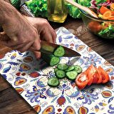 Decovetro Cam Kesme Tahtası Renkli Çini Desenli 30x40 Cm