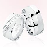 Beyaz Şeritli Taşlı Altın Alyans 4506