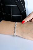 Çiçek Motifli 925 Ayar Gümüş Asansörlü Su Yolu Bileklik - B076701