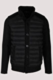 Erkek Hırka Zırh Örme Siyah Düğmeli Dik Yaka Slim Fit İnce Astarlı Mevsimlik Cardigan NCS JEANS 4518