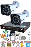 FURY 2 Kameralı 5mp Lensli 1080p 2mp Color Görüntü 8 Warm Led Gece Görüşlü FullHd Güvenlik Kamera Sistemi 1TB