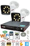 FURY 2 Kameralı 5mp Lens 1080p 2mp Color Görüntü 8 Warm Led Gece Görüş FullHd Güvenlik Kamera 5525W 500GB