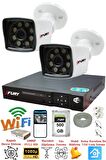 FURY 2 Kameralı 5mp Lens 1080p 2mp Color Görüntü 8 Warm Led Gece Görüş FullHd Güvenlik Kamera 5525W 500GB