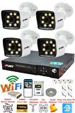 FURY 4 Kameralı 5mp Lens 1080p 2mp Color Görüntü 8 Warm Led Gece Görüş FullHd Güvenlik Kamera 5525W 500GB