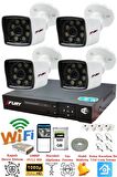 FURY 4 Kameralı 5mp Lens 1080p 2mp Color Görüntü 8 Warm Led Gece Görüş FullHd Güvenlik Kamera 5525W 500GB