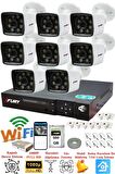 FURY 8 Kameralı 5mp Lens 1080p 2mp Color Görüntü 8 Warm Led Gece Görüş FullHd Güvenlik Kamera 5525W 500GB