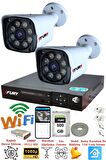 FURY 2 Kameralı 5mp Lens 1080p 2mp Color Görüntü 8 Warm Led Gece Görüş FullHd Güvenlik Kamera 5520W 500GB