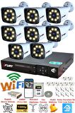 FURY 8 Kameralı 5mp Lens 1080p 2mp Color Görüntü 8 Warm Led Gece Görüş FullHd Güvenlik Kamera 5520W 500GB