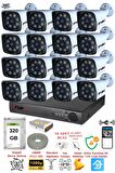 FURY 16 Kameralı 5mp Lens 1080p 2mp Color Görüntü 8 Warm Led Gece Görüş Fullhd Güvenlik Kamera 5520w 320